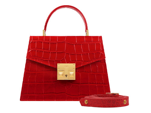 Odette Mini Orinoco 'Croc' Print Calf Leather Handbag - Red