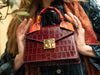 Odette Mini Orinoco 'Croc' Print Calf Leather Handbag - Wine