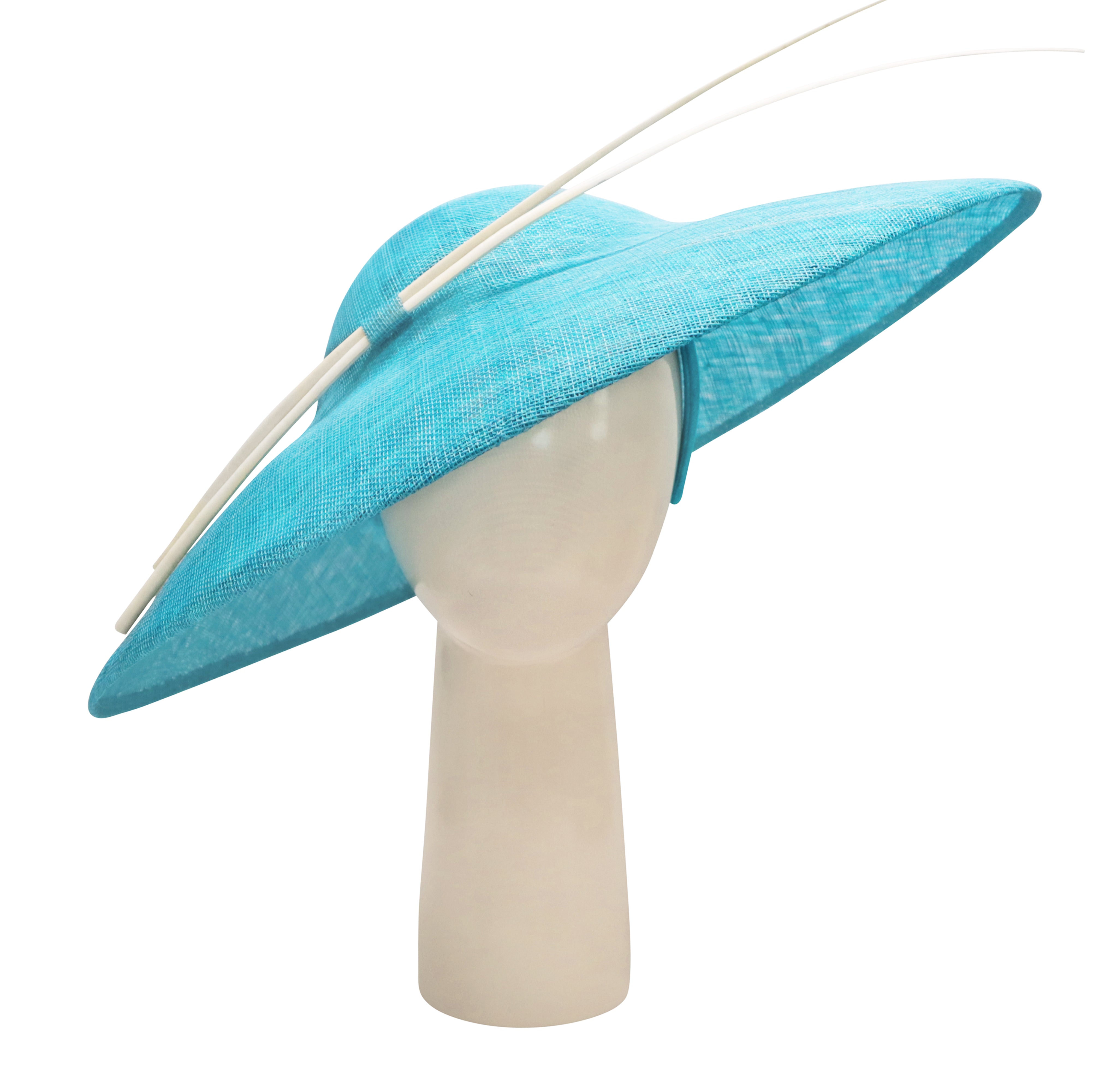 Minimal Oval Hat in Turquoise with Ivory Quills