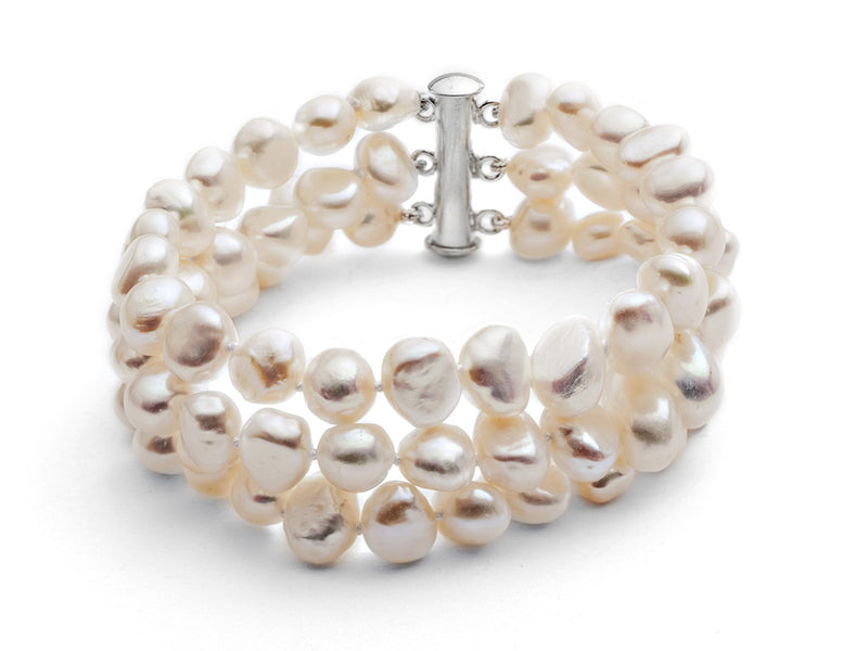 Freshwater Pearl Three Strand Bracelet - White