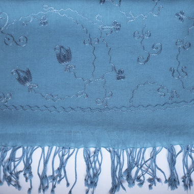 Embroidered Wool Stole - Blue