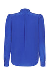 Stand Collar Washed Silk Blouse in Royal Blue - Sonia