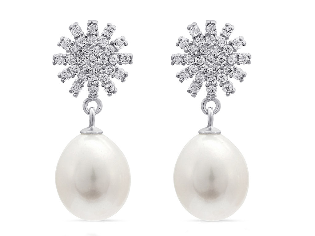 Pavé Star Diamante Earrings with Mother of Pearl Drops