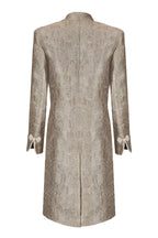 Taupe Dress Coat in Winter Brocade with Cord Trim and Frogging - Vicky