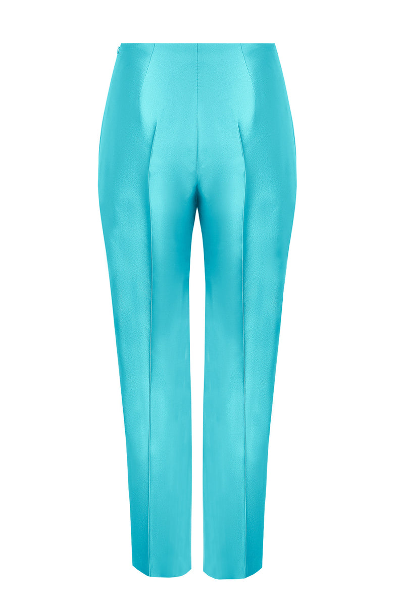Turquoise Sateen Trousers - Phoebe