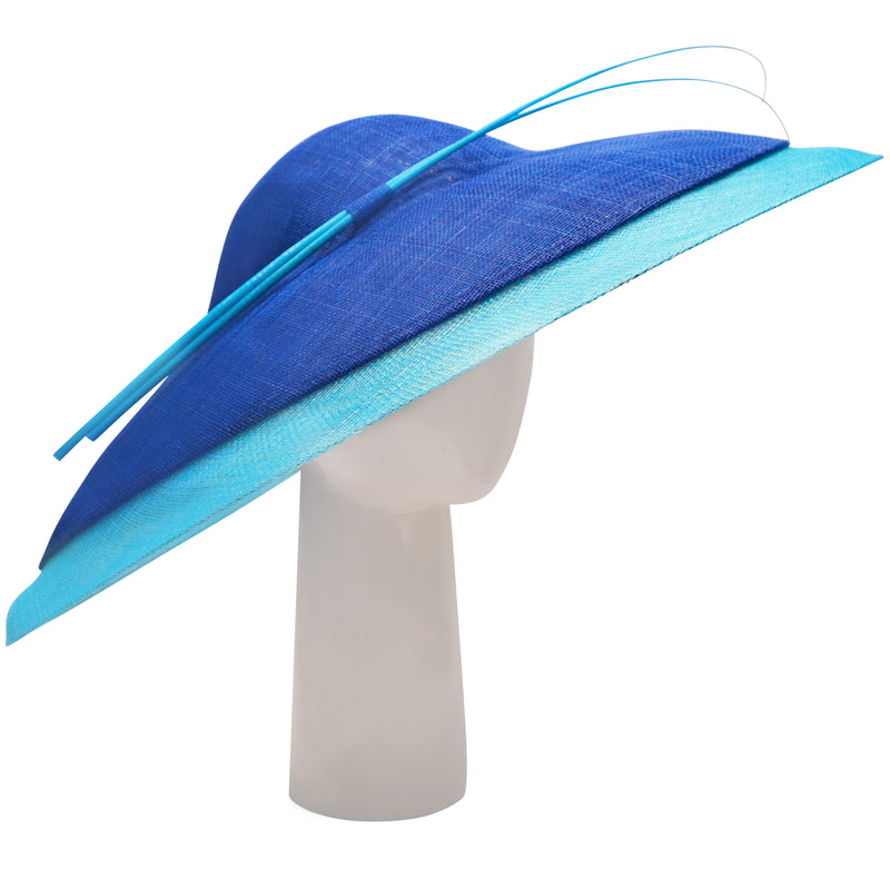 Two Tone Wide Rim Hat in Sapphire and Turquoise