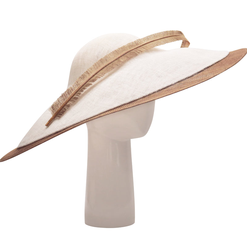 Two Tone Feather Hat in Ivory and Coffee