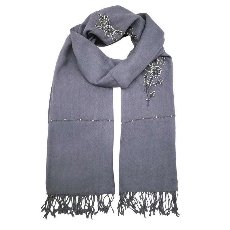 Wool Scarf with Embellished Sequins - Grey